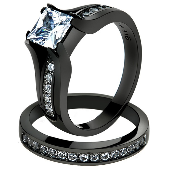 His & Her Black Plated Stainless Steel Bridal - Picture 2 of 5